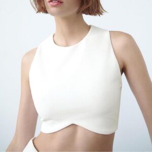 Zara White Asymmetric Crop  Top
